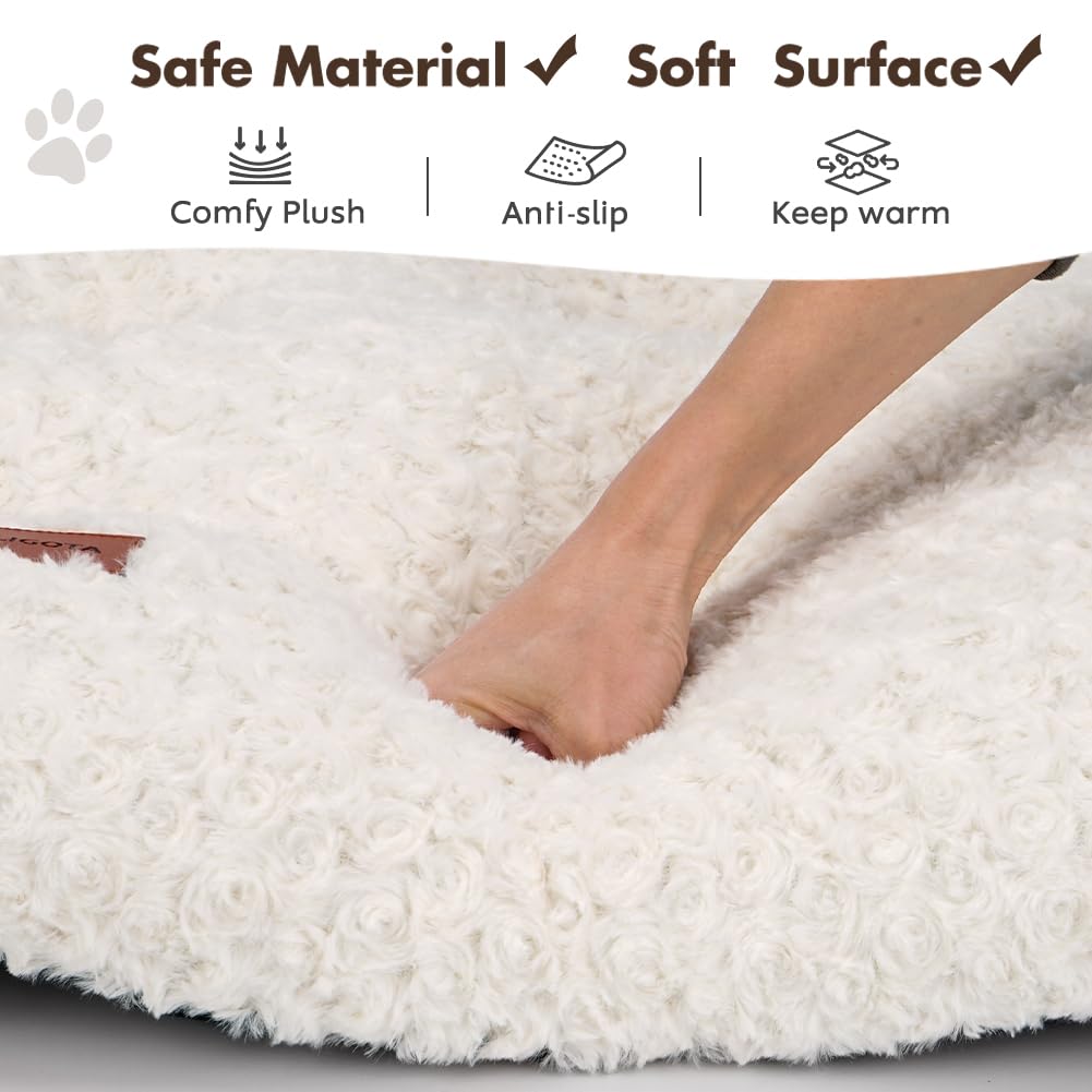 Dog Bed Crate Pad Rosette Pattern Velvet Pet Bed Anti-Slip Comfy Bed