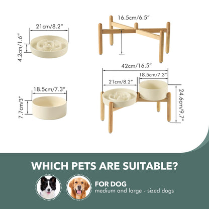Havniva Ceramic Raised Slow Feeder Dog Bowl Set, Elevated Bowl Set