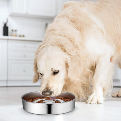 AIPERRO Stainless Steel Non Slip Slow Feeder Dog Bowl, 4 Cups Bowl