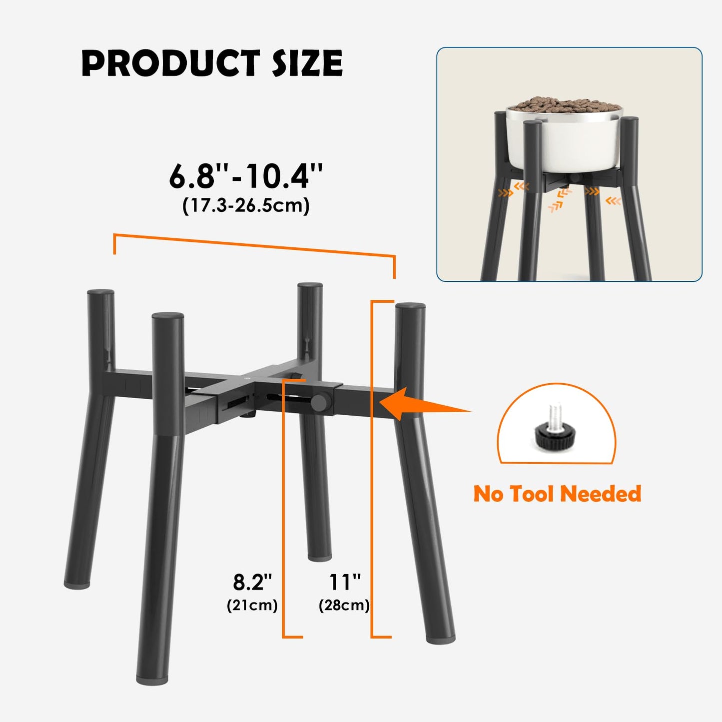 Adjustable Raised Dog Bowl Stand for 7-10.6" Diameter Food Water Bowl
