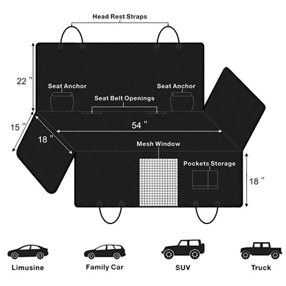 Femuar Dog Car Seat Cover with Storage Pockets Mesh Visual Window Seat