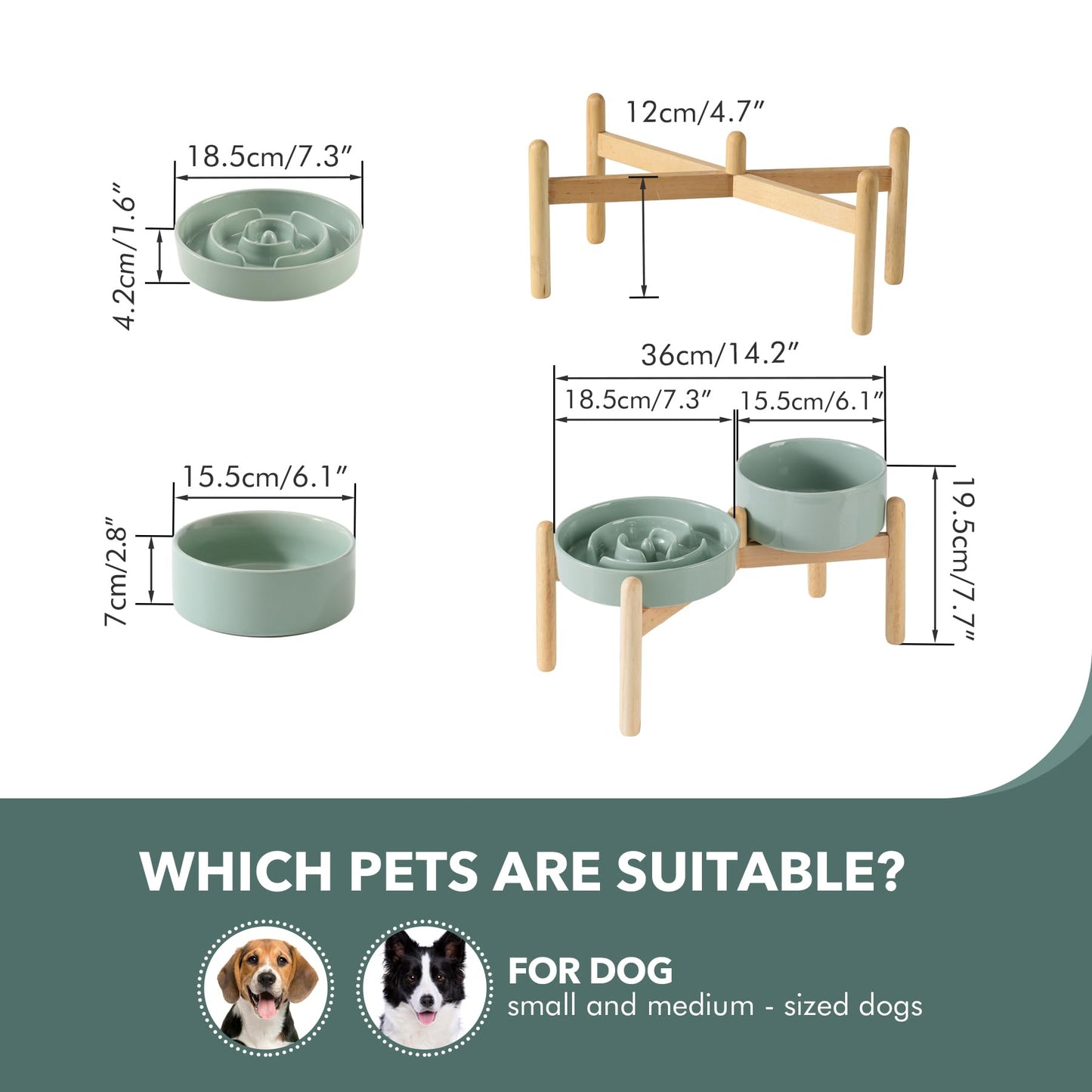 Havniva Ceramic 1.2 Cup Raised Slow Feeder Dog Bowl Set, Elevated Set