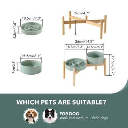 Havniva Ceramic 1.2 Cup Raised Slow Feeder Dog Bowl Set, Elevated Set