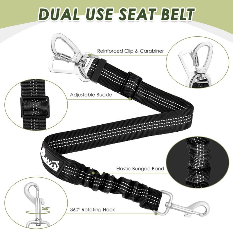SlowTon Dog Seat Belt Harness for Car, Dog Car Harness Adjustable Seat