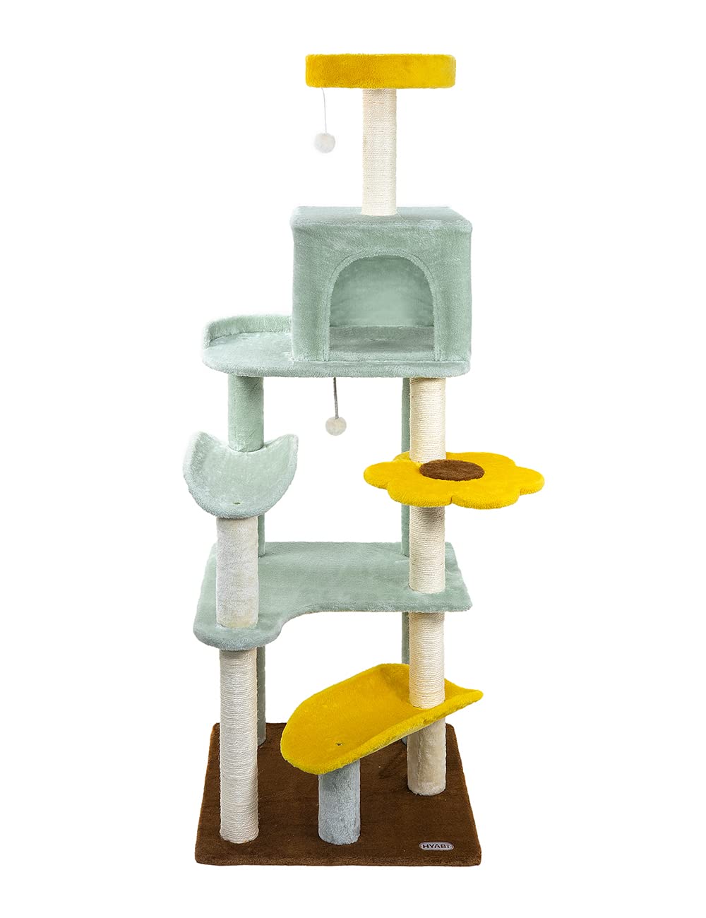 HYABi Sunflower Cat Tree Tower Multi-Level Cat Condo with Plush Balls