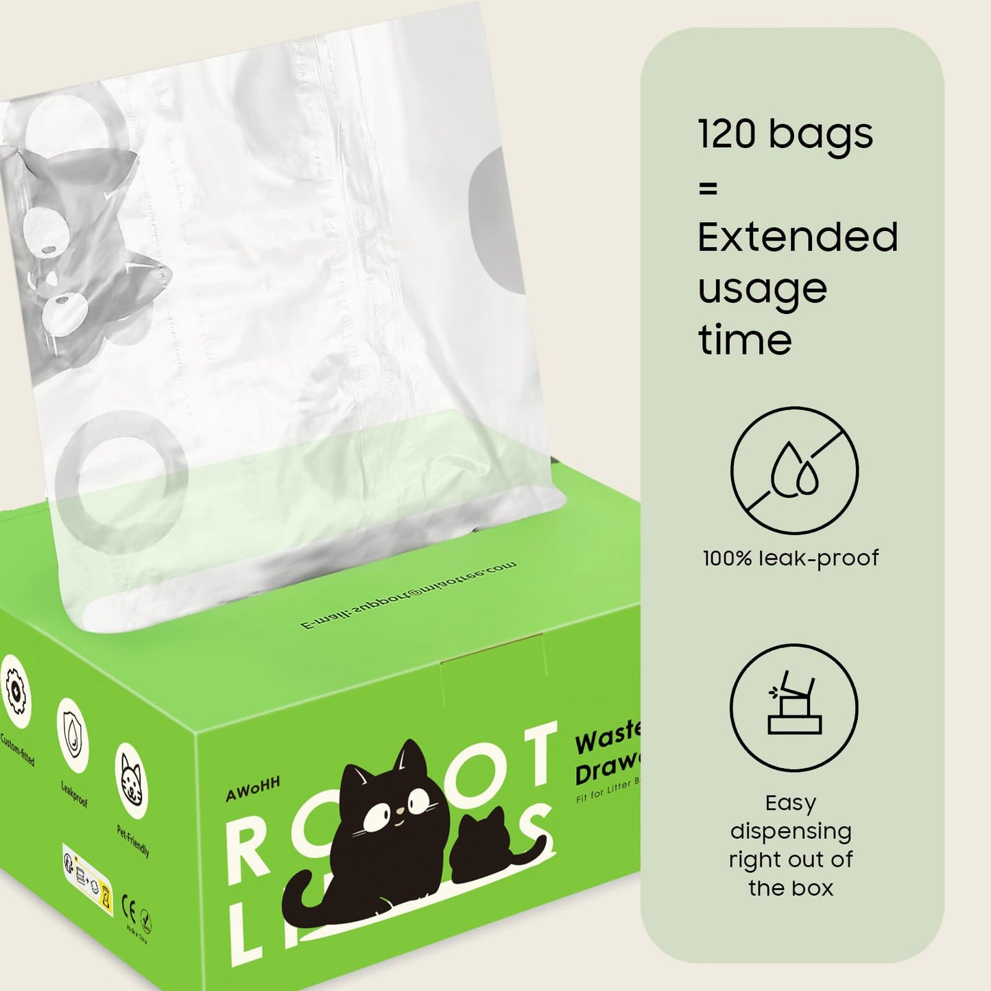 AWoHH Cat Litter Box Robot Model 5/4/3 Waste Bags, 120 Pack Box