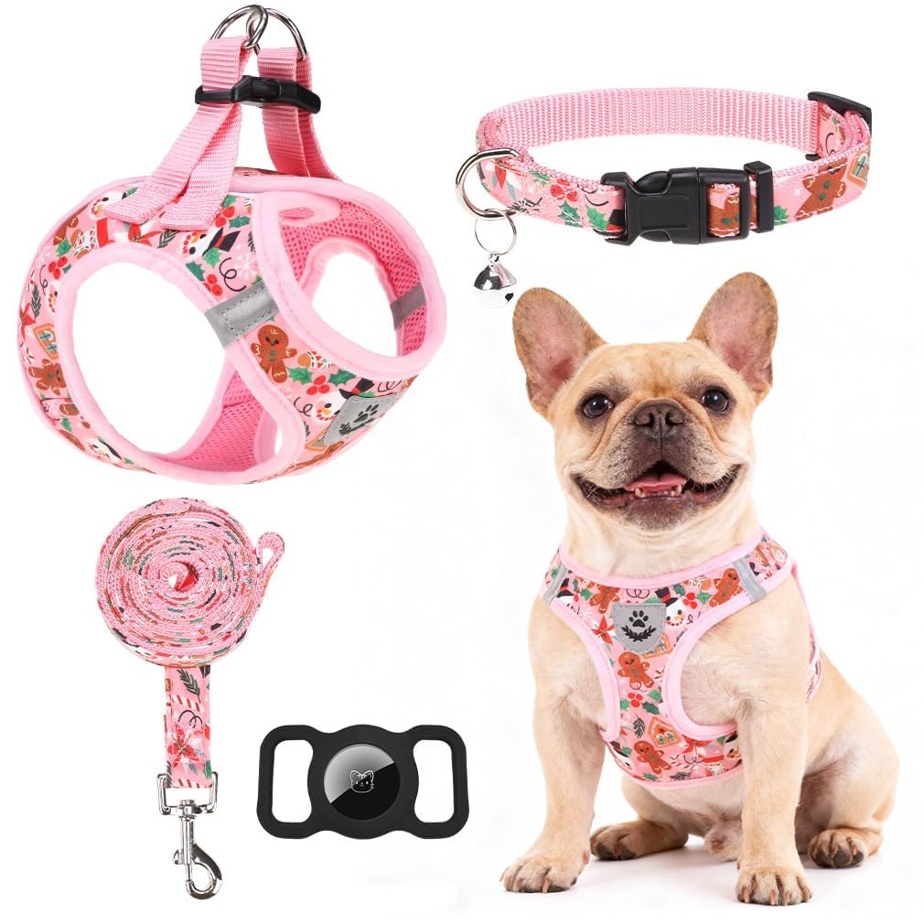 EXPAWLORER Christmas Puppy Harness Dog Collar and Leash Soft Collar