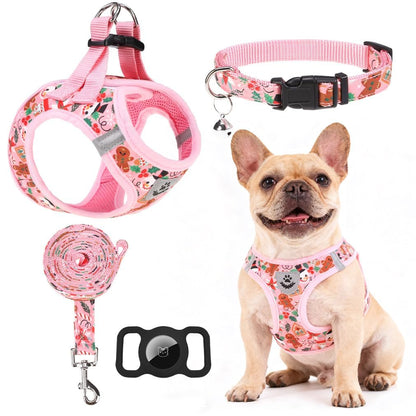 EXPAWLORER Christmas Puppy Harness Dog Collar and Leash Soft Collar