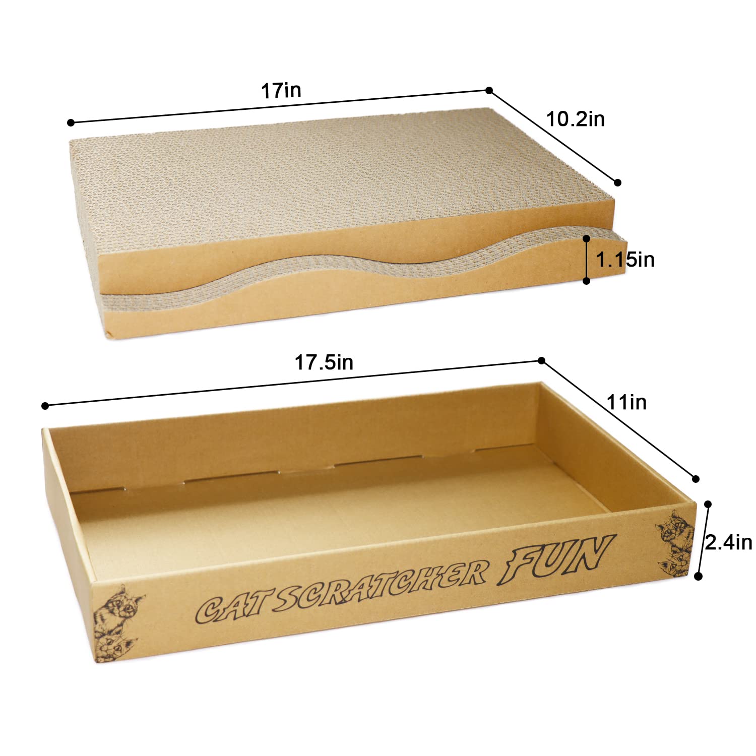 RUBMEOW Cat Scratch Pad Cardboard Scratcher Box,2PCS in 1 Pad