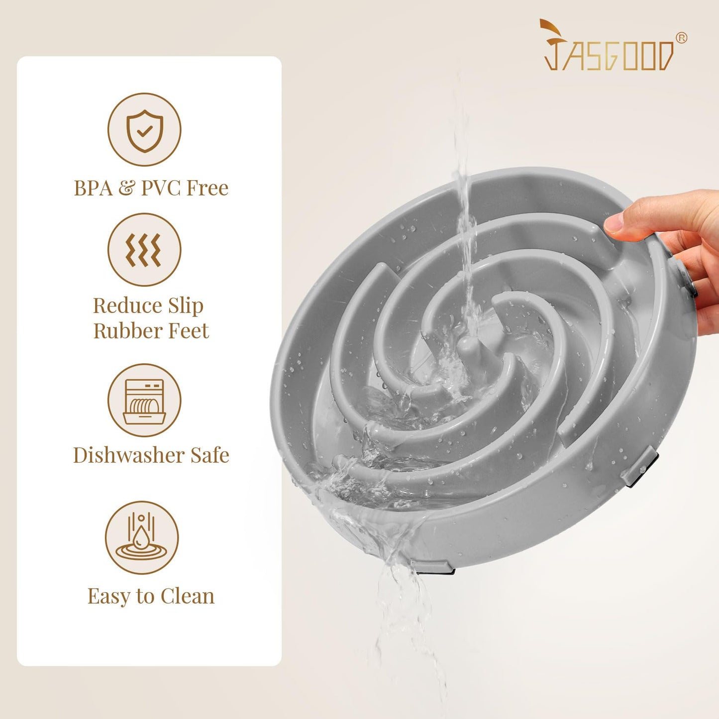 JASGOOD Slow Feeder Dog Bowl Anti-Gulping, Prevents Bloat Choking Bowl
