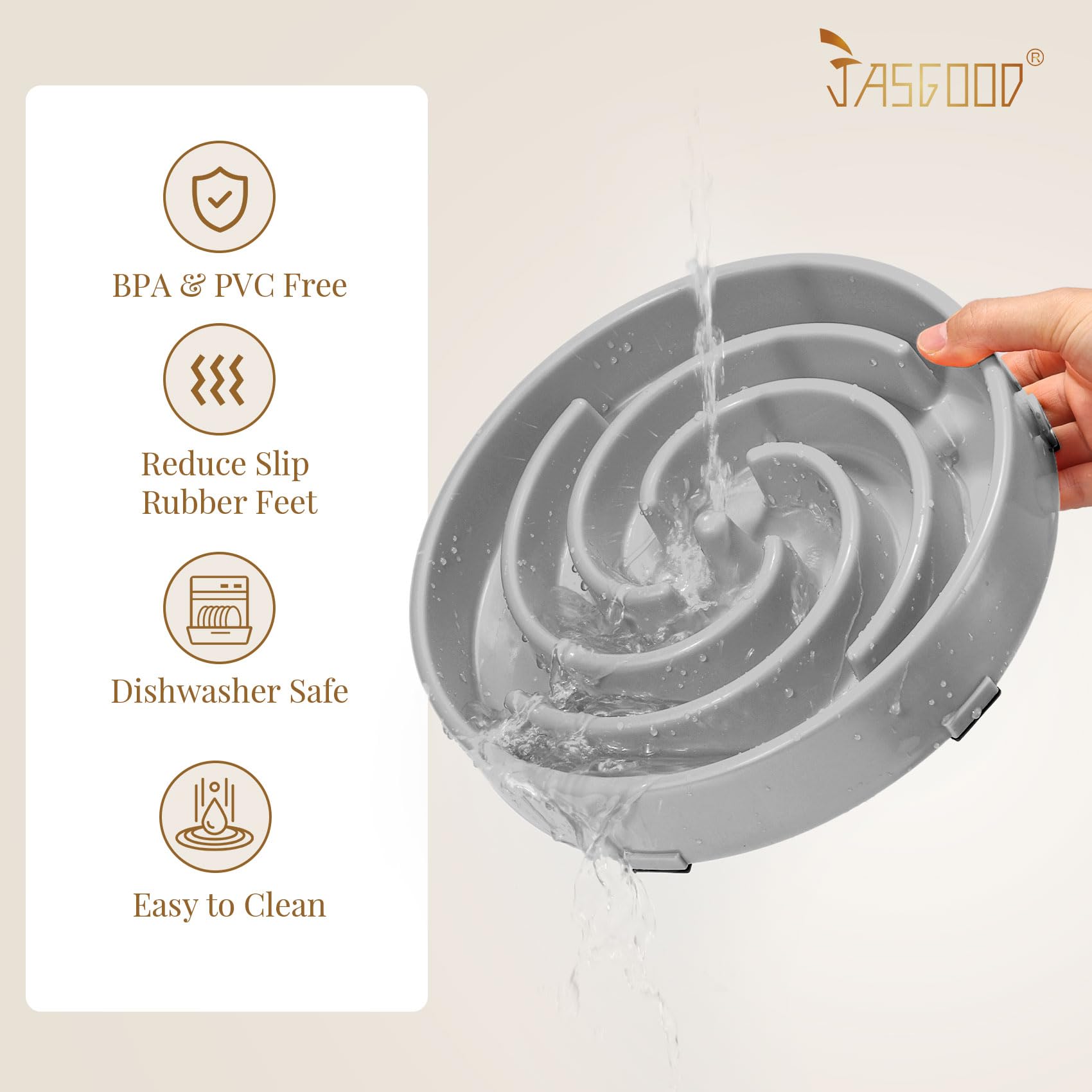 JASGOOD Slow Feeder Dog Bowl Anti-Gulping, Prevents Bloat Choking Bowl