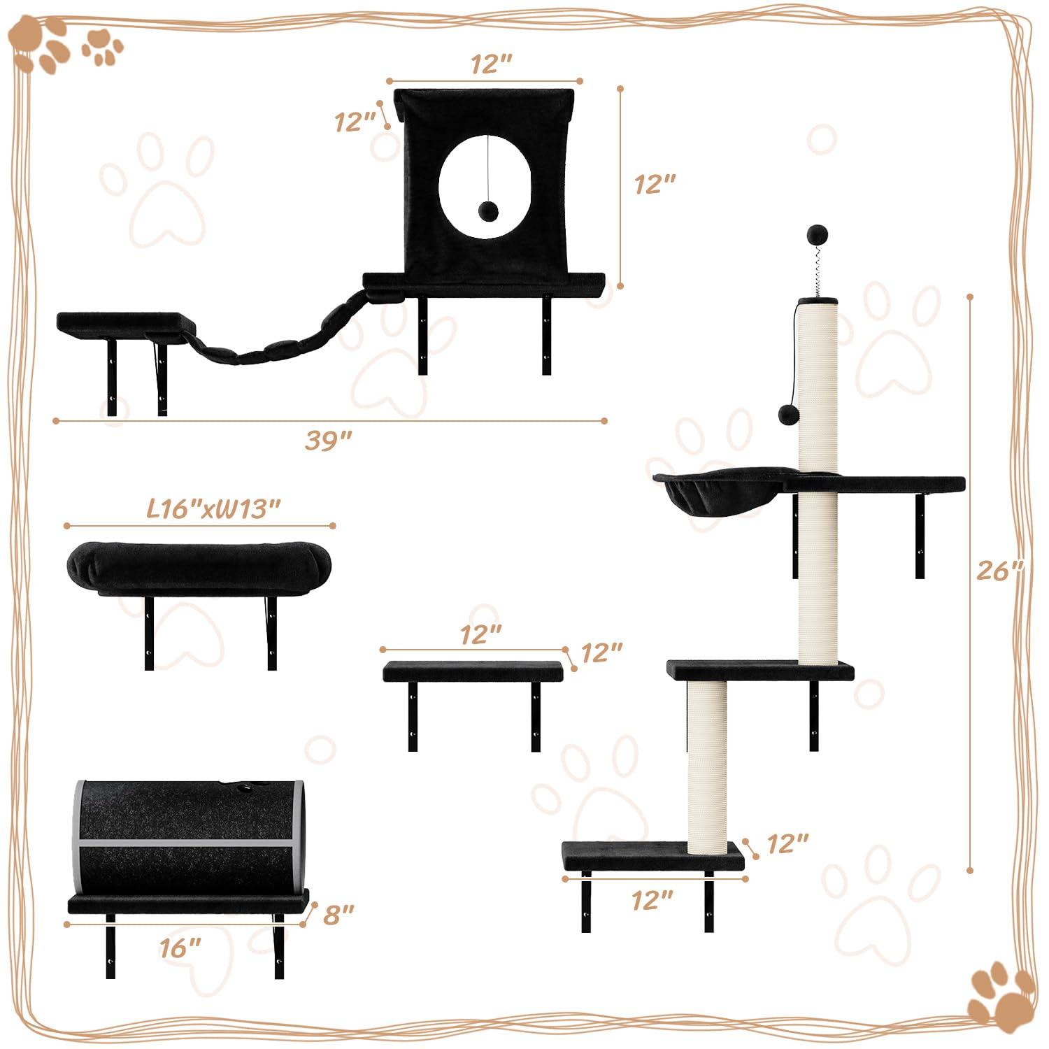 NUNU LAB 14-in-1 Cat Wall Shelves Set, Wall-Mounted Cat Climber House