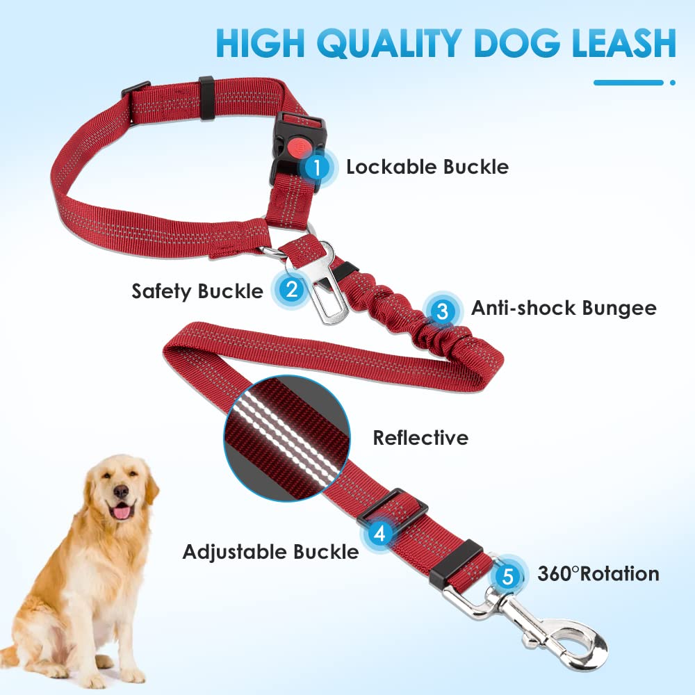 SlowTon Dog Seat Belt for Car, 2 Pack Dog Car Harness Seatbelt Seat