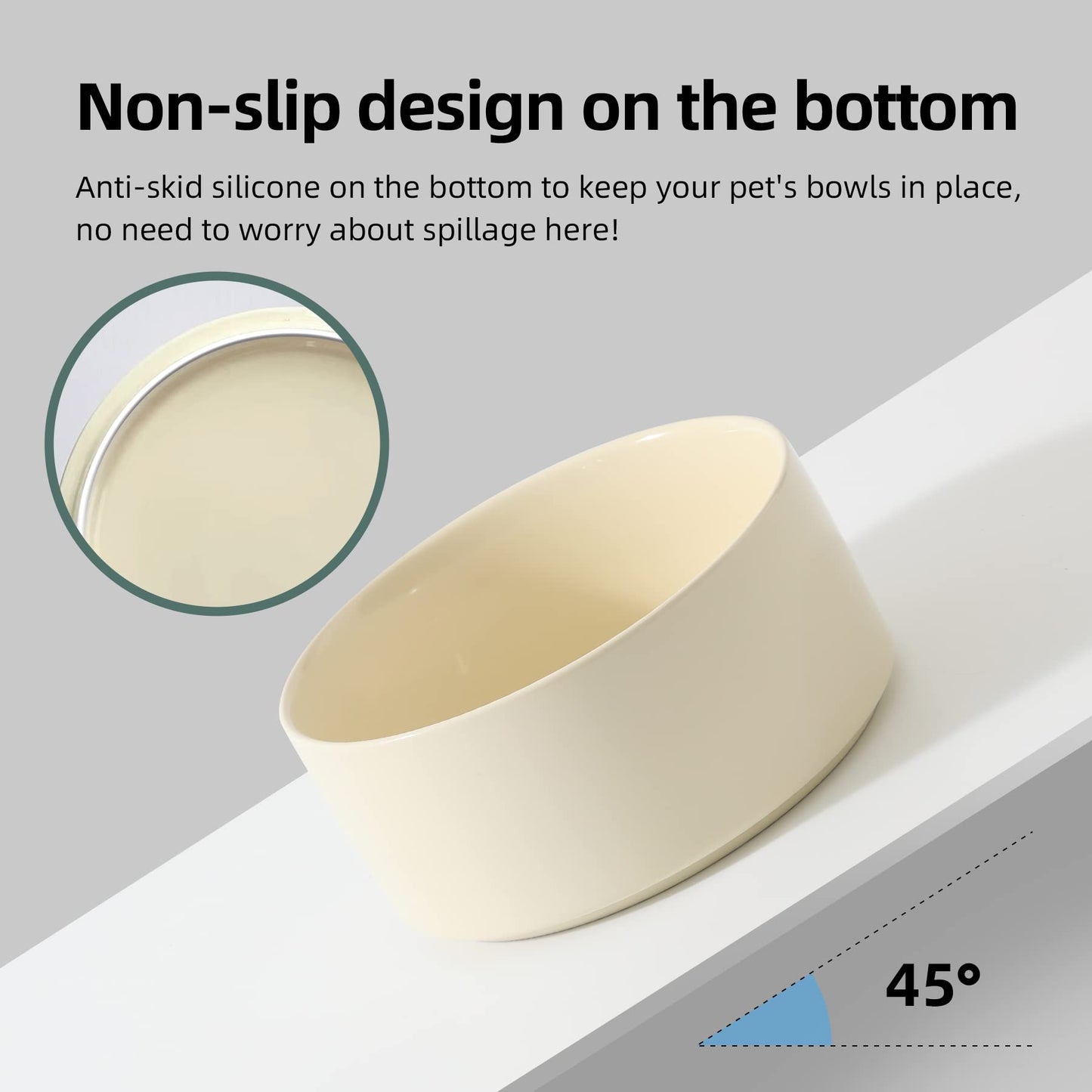 Havniva Ceramic Raised Double Bowls Set with Wooden Stand, Food Set