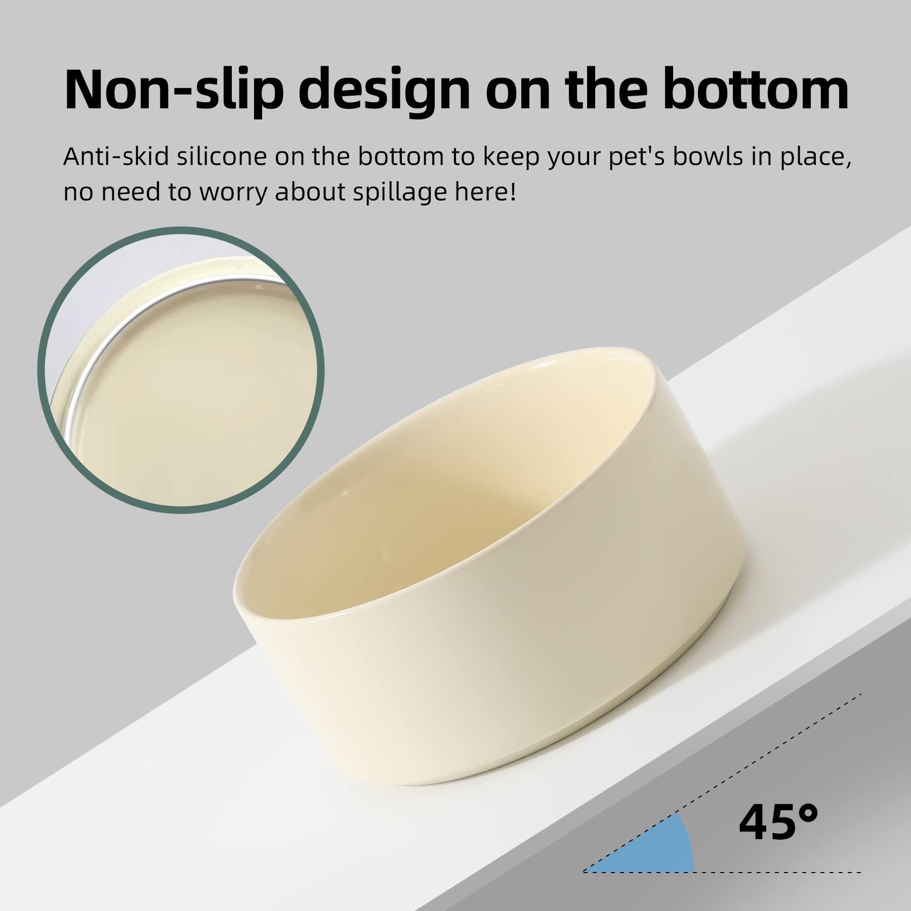 Havniva Ceramic Raised Double Bowls Set with Wooden Stand, Food Set