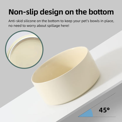 Havniva Ceramic Raised Double Bowls Set with Wooden Stand, Food Set