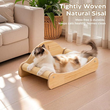 Avont Sisal Cat Scratcher Bed for Indoor Cats, Solid Wood Scratcher