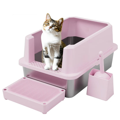 RIZZARI Large Cat Litter Box: Heavy-Duty 304 Stainless Steel Litter