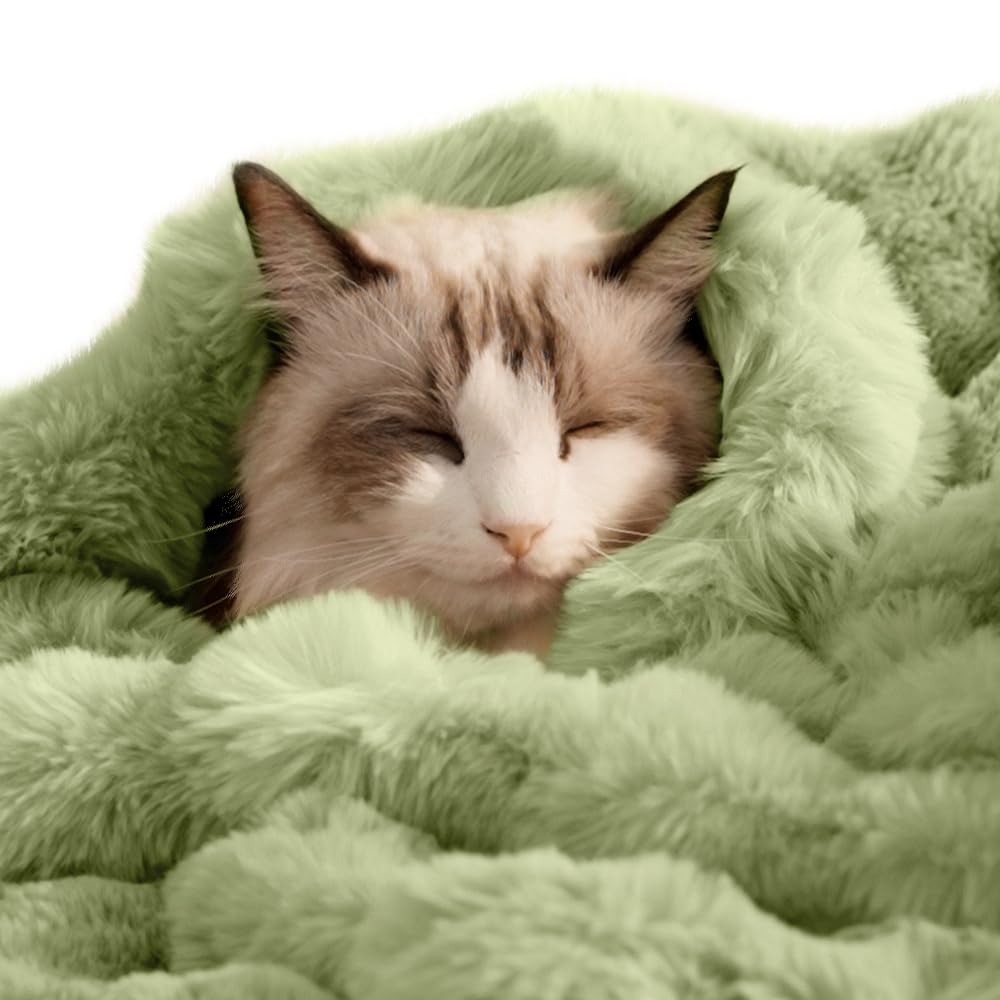 SOMAHE Self-Warming Cat Blanket, Dual-Side Plush Sherpa Throw Bed