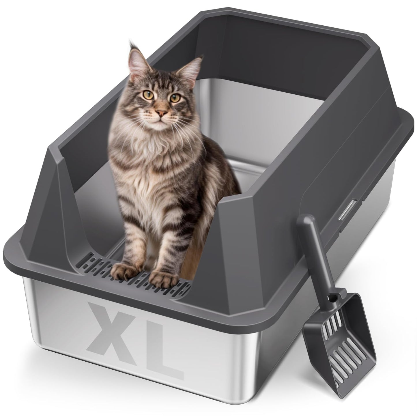 TEVILA Stainless Steel Litter Box with High Sides, XL High Sided Box