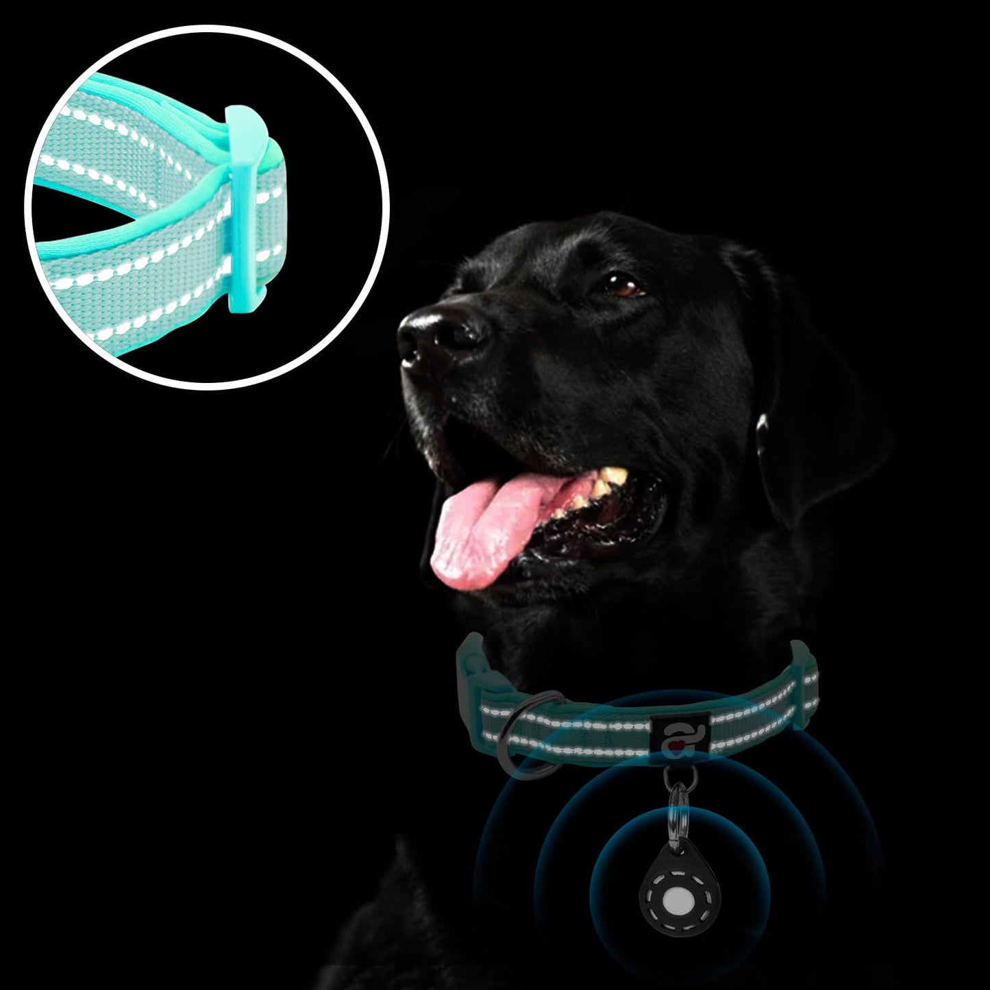 azuza Reflective Dog Collar with Airtag Holder, Soft Neoprene Collar