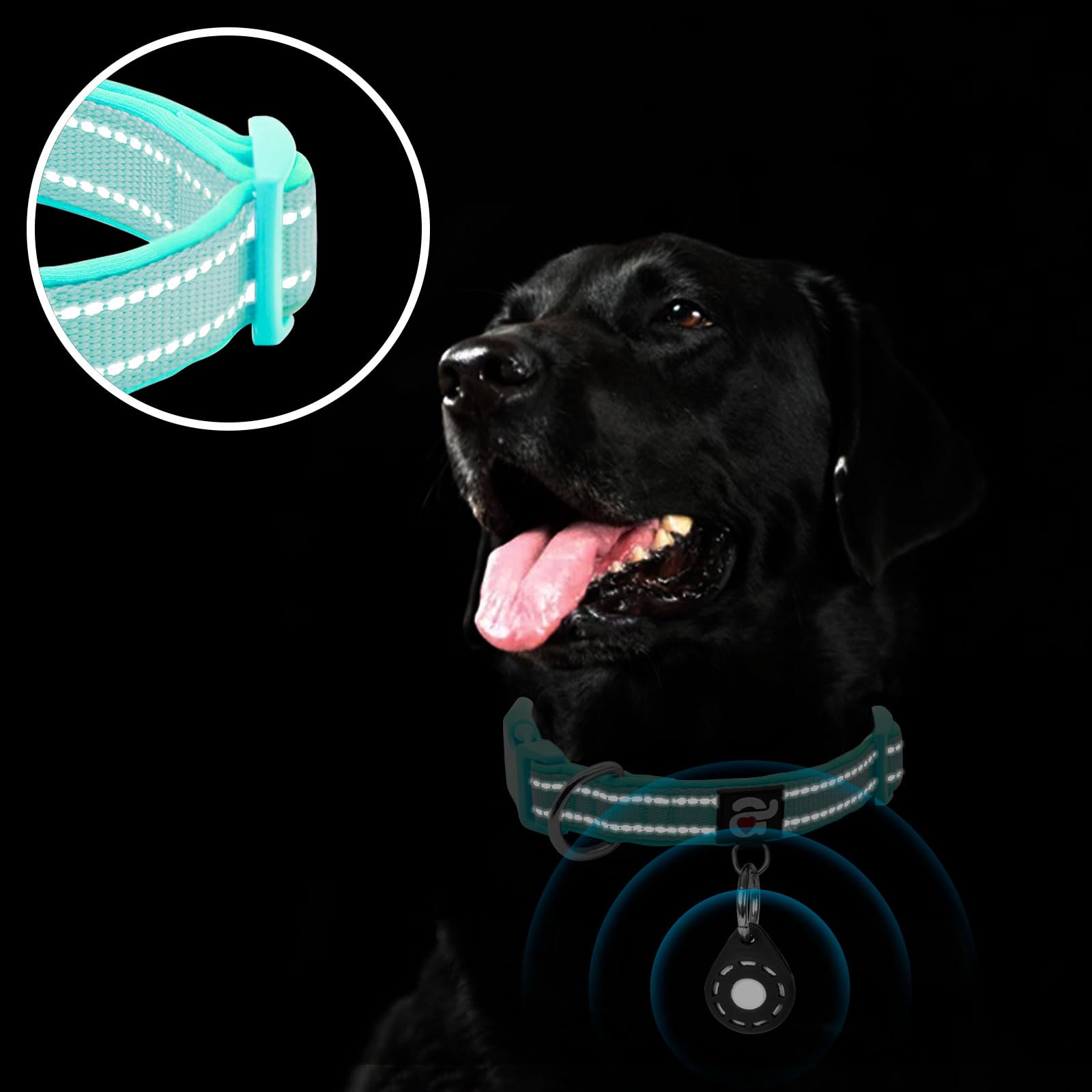azuza Reflective Dog Collar with Airtag Holder, Soft Neoprene Collar