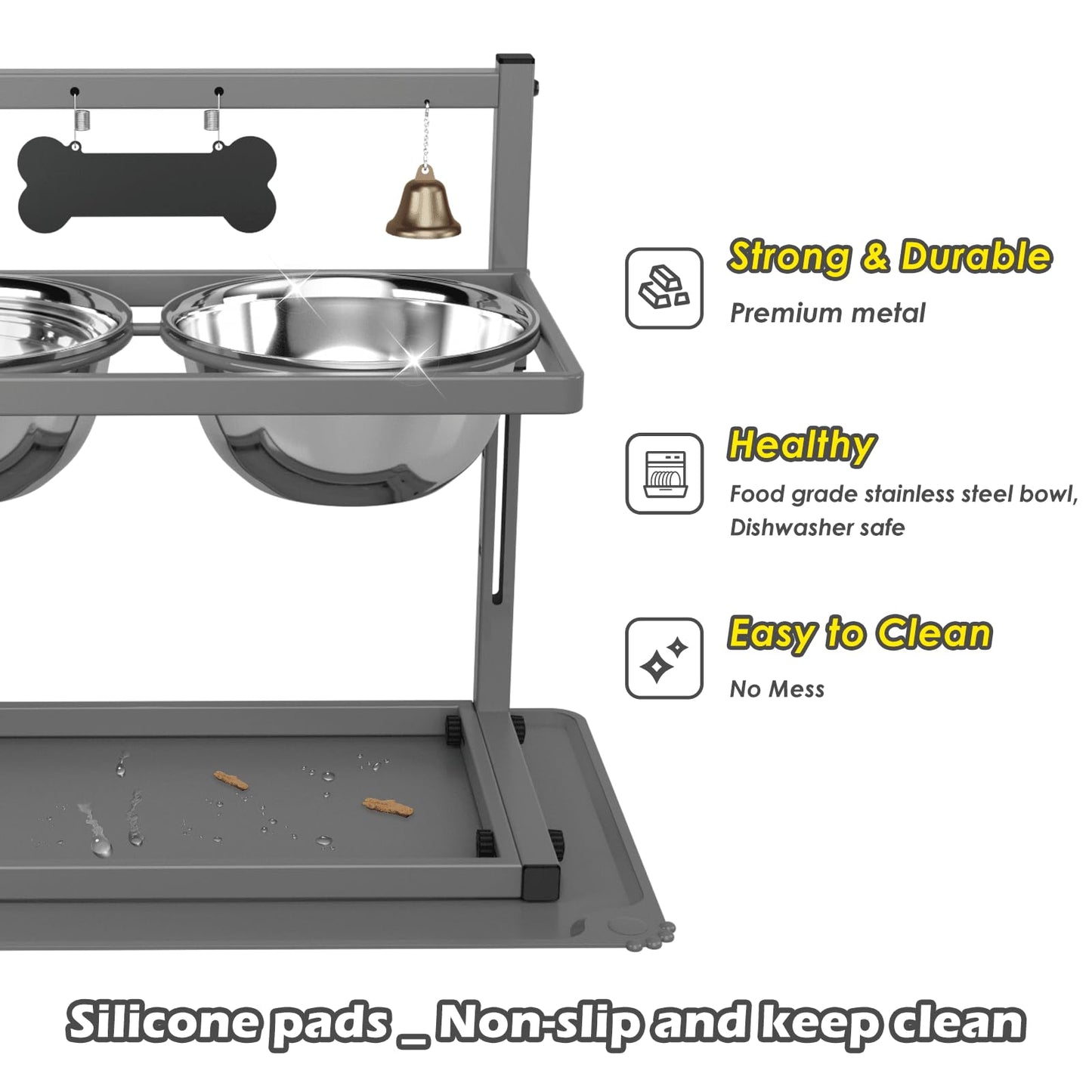 SHAINFUN Raised Dog Bowl Stand with Two Stainless Steel Food Bowl