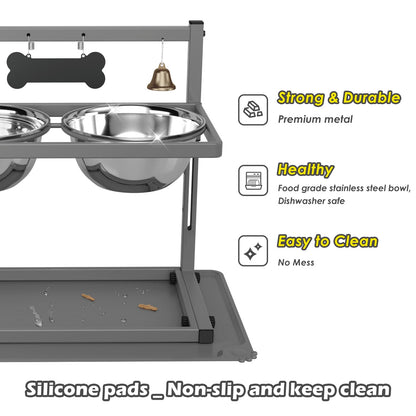 SHAINFUN Raised Dog Bowl Stand with Two Stainless Steel Food Bowl