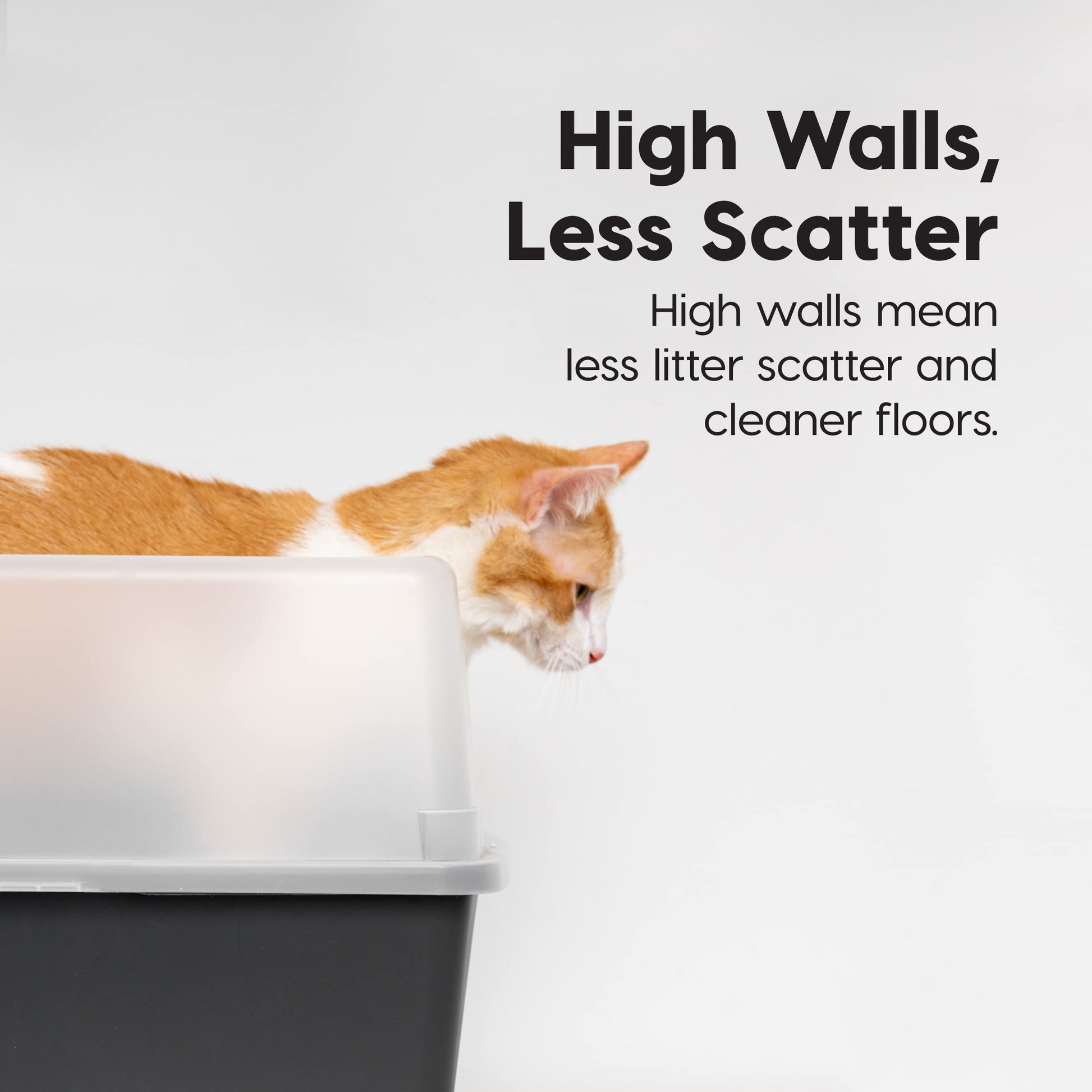 IRIS USA Cat Litter Box Large Open Top with High Sided Walls Tall Box