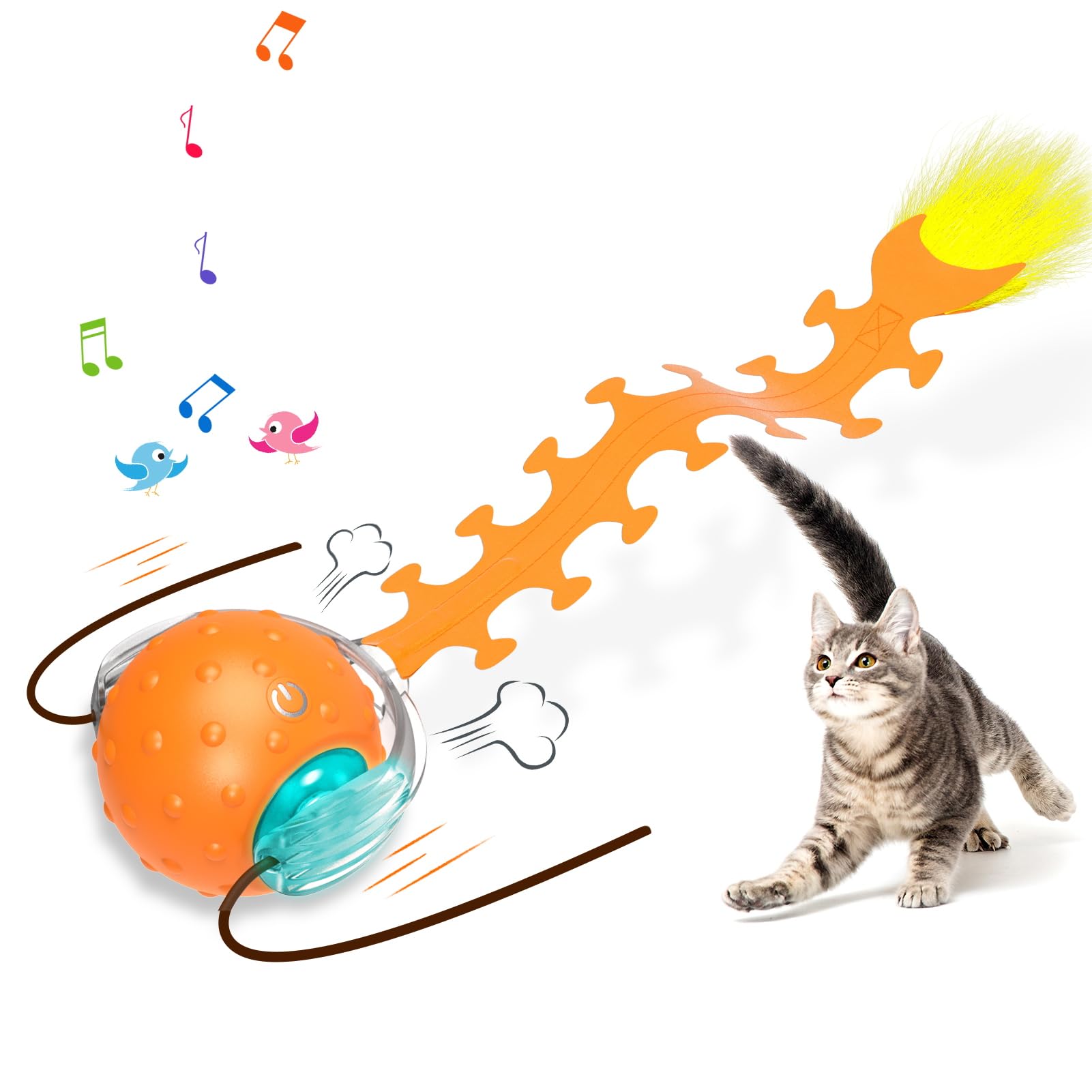 Waaiio Interactive Cat Toy with Centipede Tail,Fast Rolling Ball