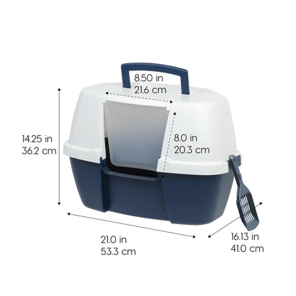 IRIS USA Cat Litter Box Enclosed Corner Litter Box with Scoop, Tray