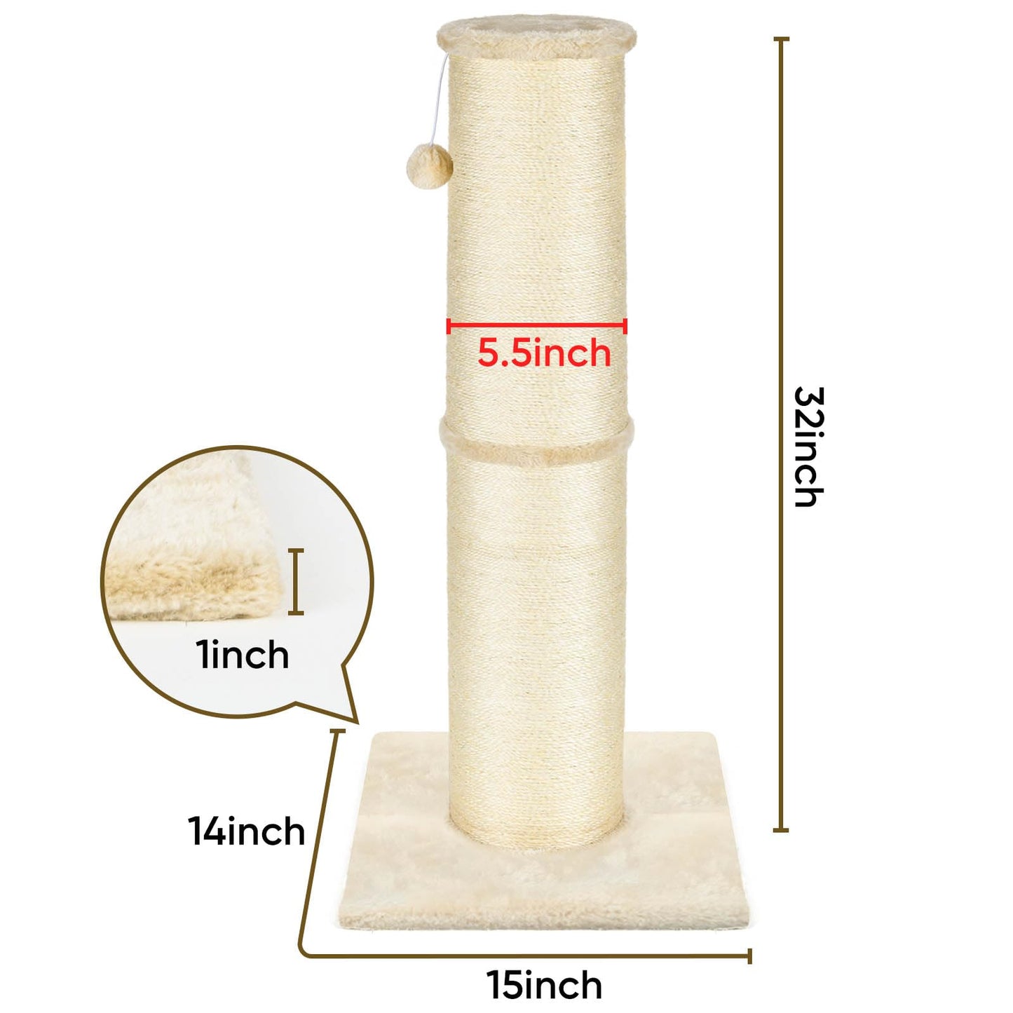 PAWSCRAT Cat Scratching Post High, Large Diameter Natural Scratcher