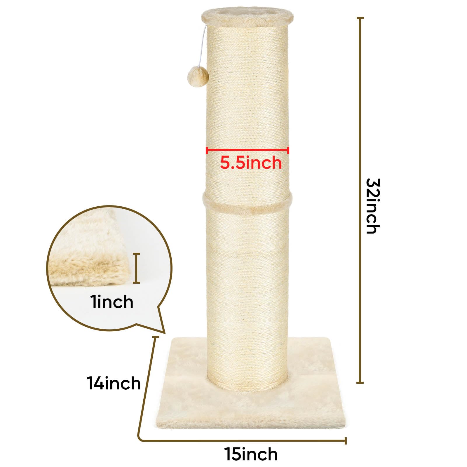 PAWSCRAT Cat Scratching Post High, Large Diameter Natural Scratcher