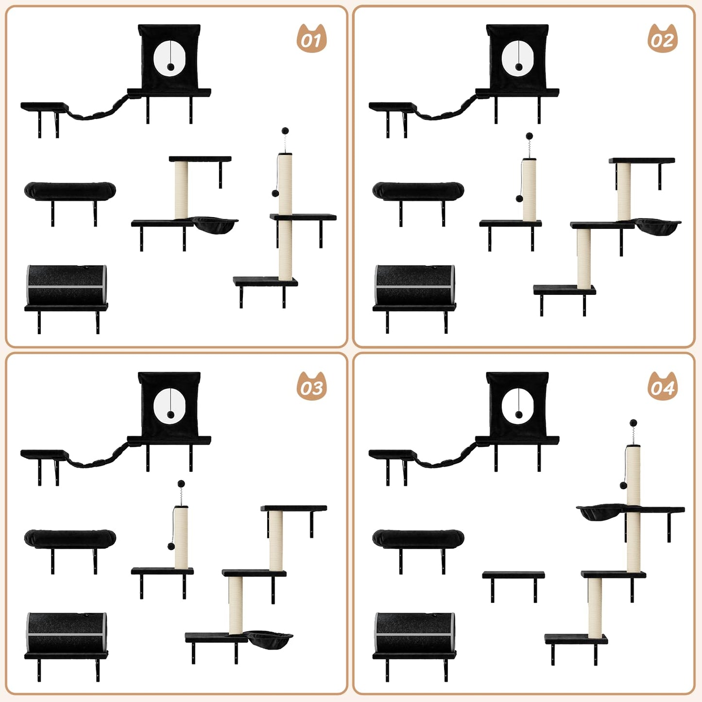 NUNU LAB 14-in-1 Cat Wall Shelves Set, Wall-Mounted Cat Climber House