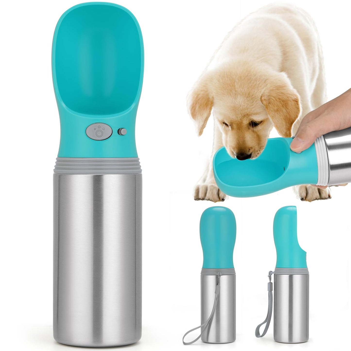 Portable Dog Water Bottle, Stainless Steel Leak Proof Puppy Dispenser