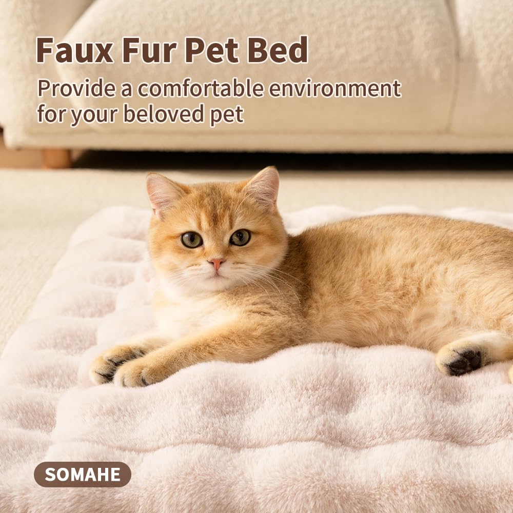 SOMAHE Cat Bed Mat, Soft Plush Faux Fur Kneading Pet Bed, Machine Bed