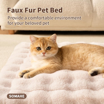 SOMAHE Cat Bed Mat, Soft Plush Faux Fur Kneading Pet Bed, Machine Bed