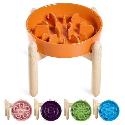 LE TAUCI Ceramic Slow Feeder Puzzle Bowl Elevated 3 Cup with Puzzle