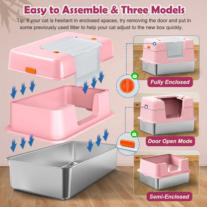 Vivifying Stainless Steel Covered Cat Litter Box Odor-Control Box