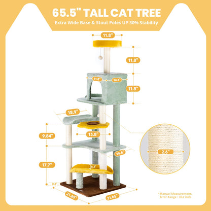HYABi Sunflower Cat Tree Tower Multi-Level Cat Condo with Plush Balls