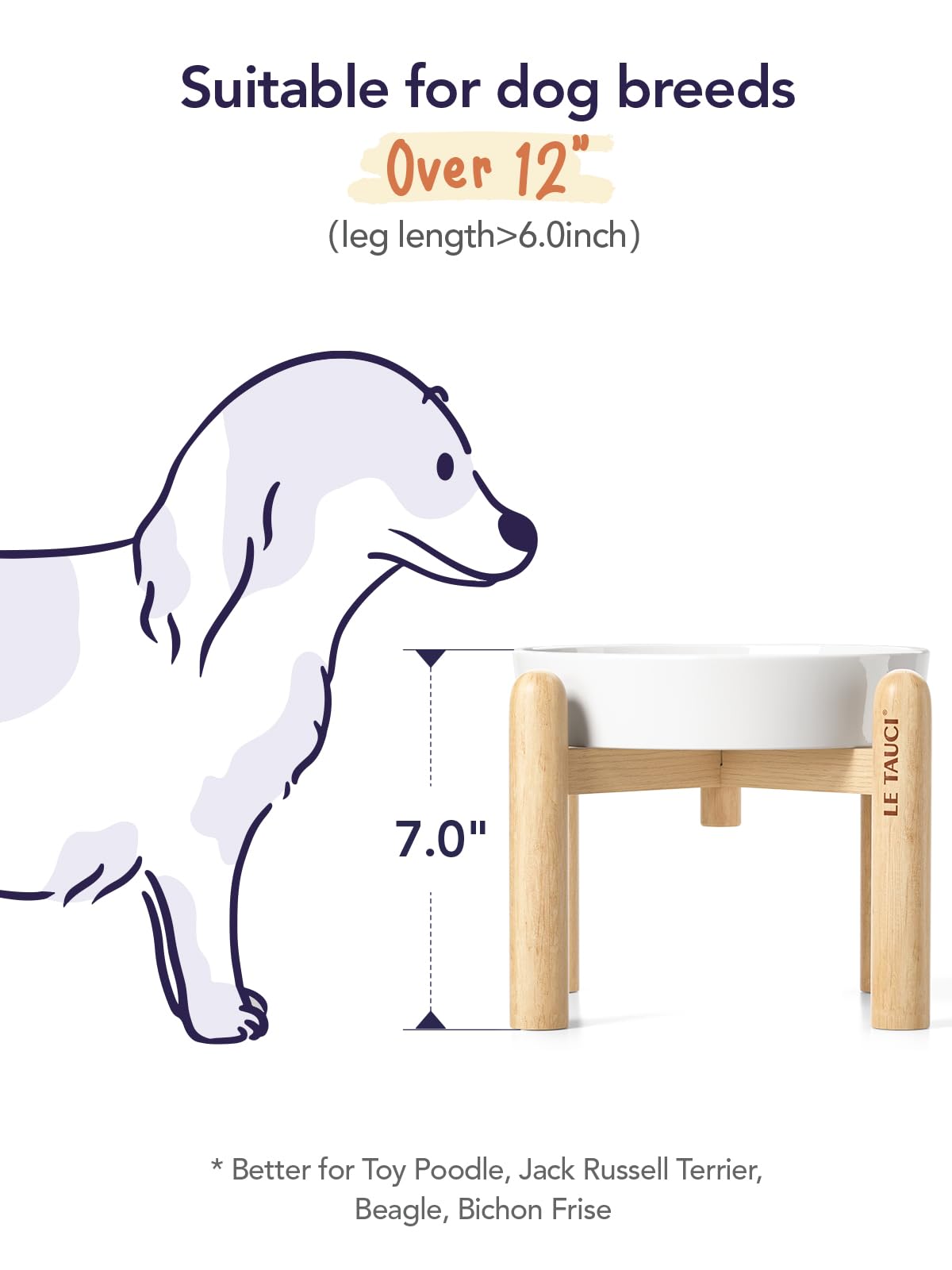 LE TAUCI Ceramic Slow Feeder Dog Bowls Elevated, 1.5 Cups Puzzle