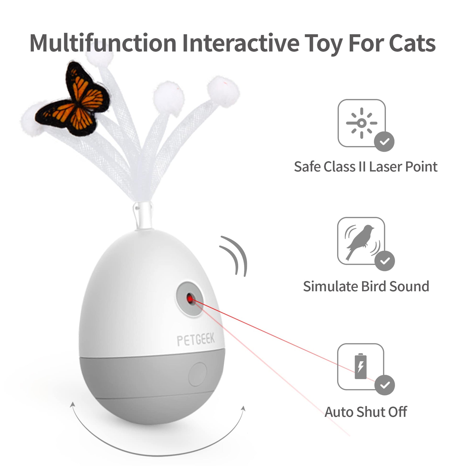 PETGEEK Interactive Cat Laser Pointer Toy with Bird Squeaky, Wand