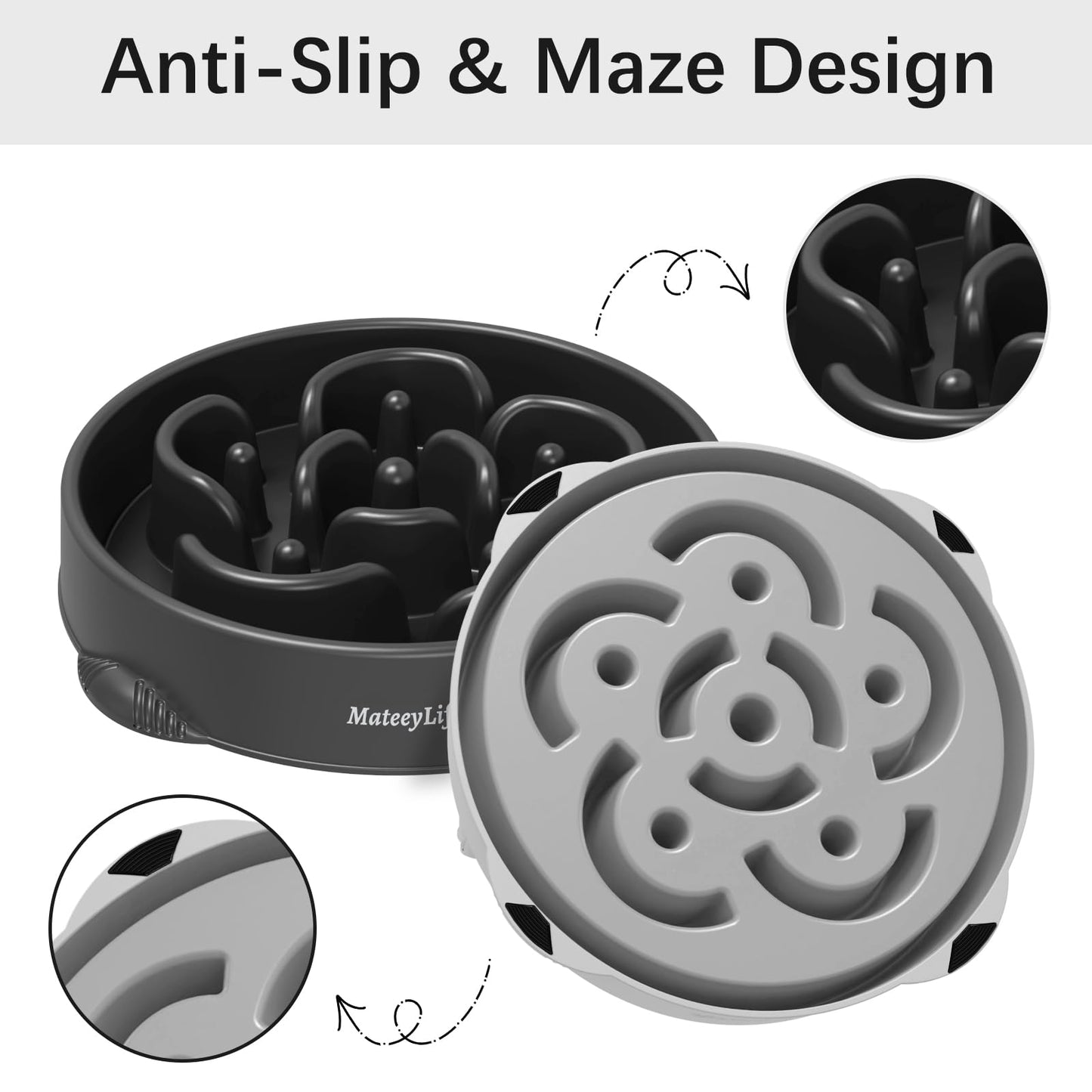 MateeyLife Large Slow Feeder Dog Bowls 2PCS, Anti-Choking Puzzle
