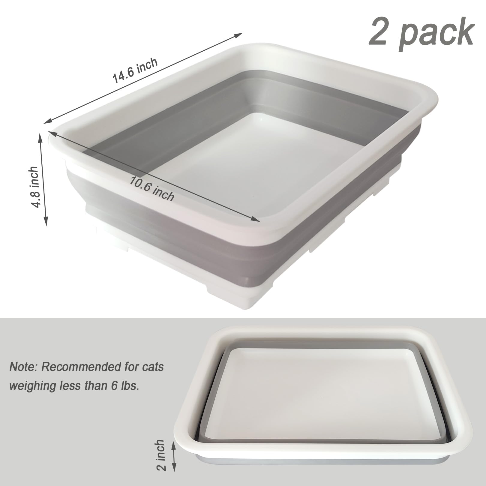 chuyouan 2 Pack Collapsible Small Cat Litter Box, Open Kitten Litter