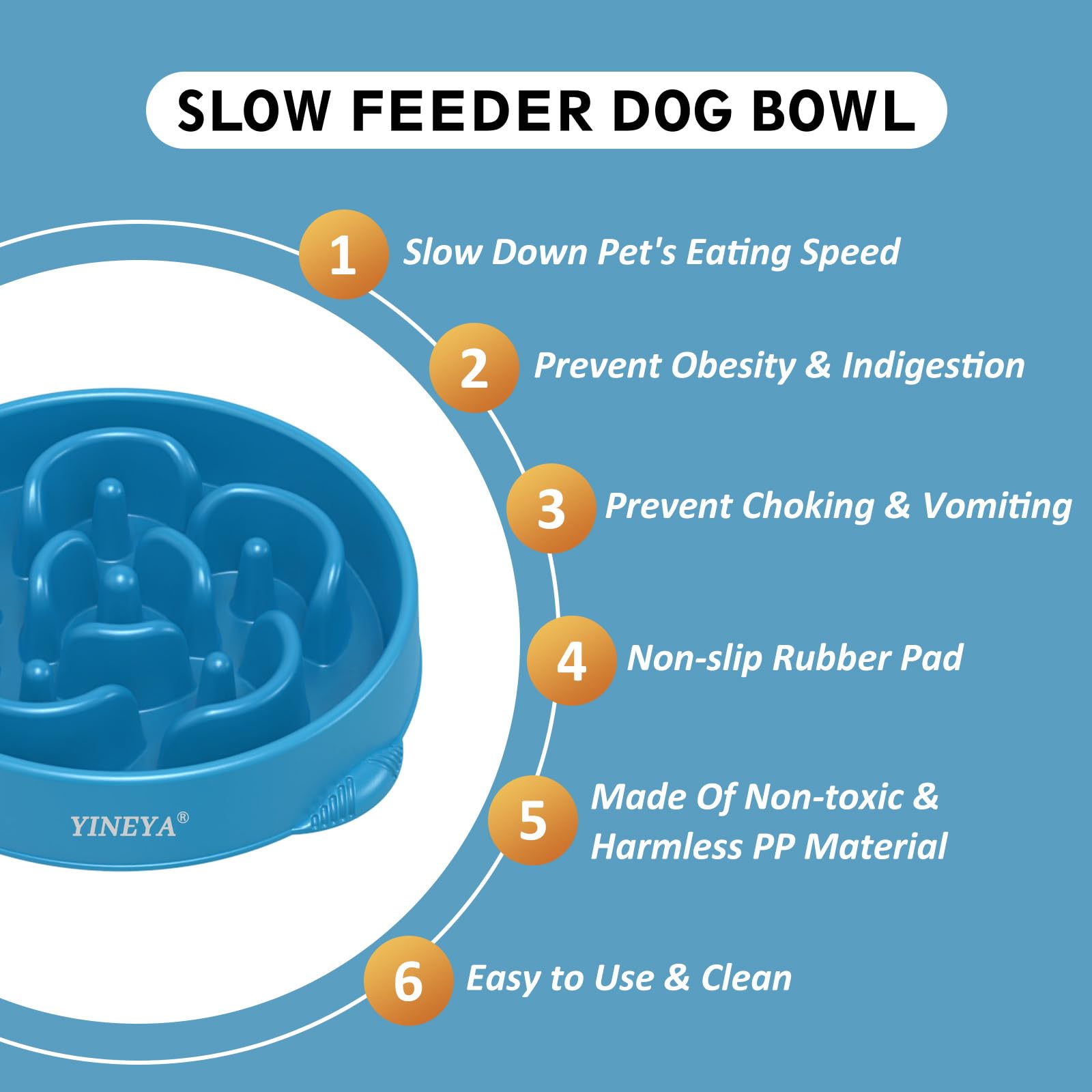YINEYA 4 Cups Slow Feeder Dog Bowls Large Breed, Anti-Choking Puzzle
