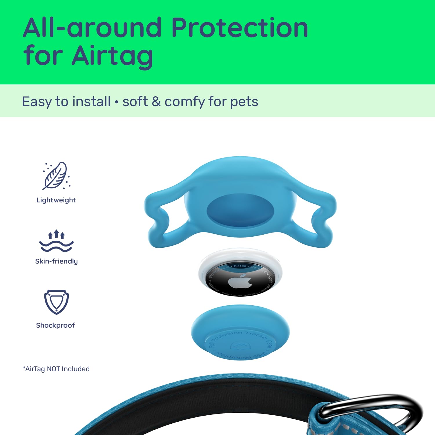 Airtag Dog Collar, Reflective Ultra-Durable Nylon Padded with Collar