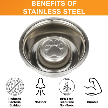 Neater Pet Brands Stainless Steel Slow Feed Dog Bowl for Fast Bowl