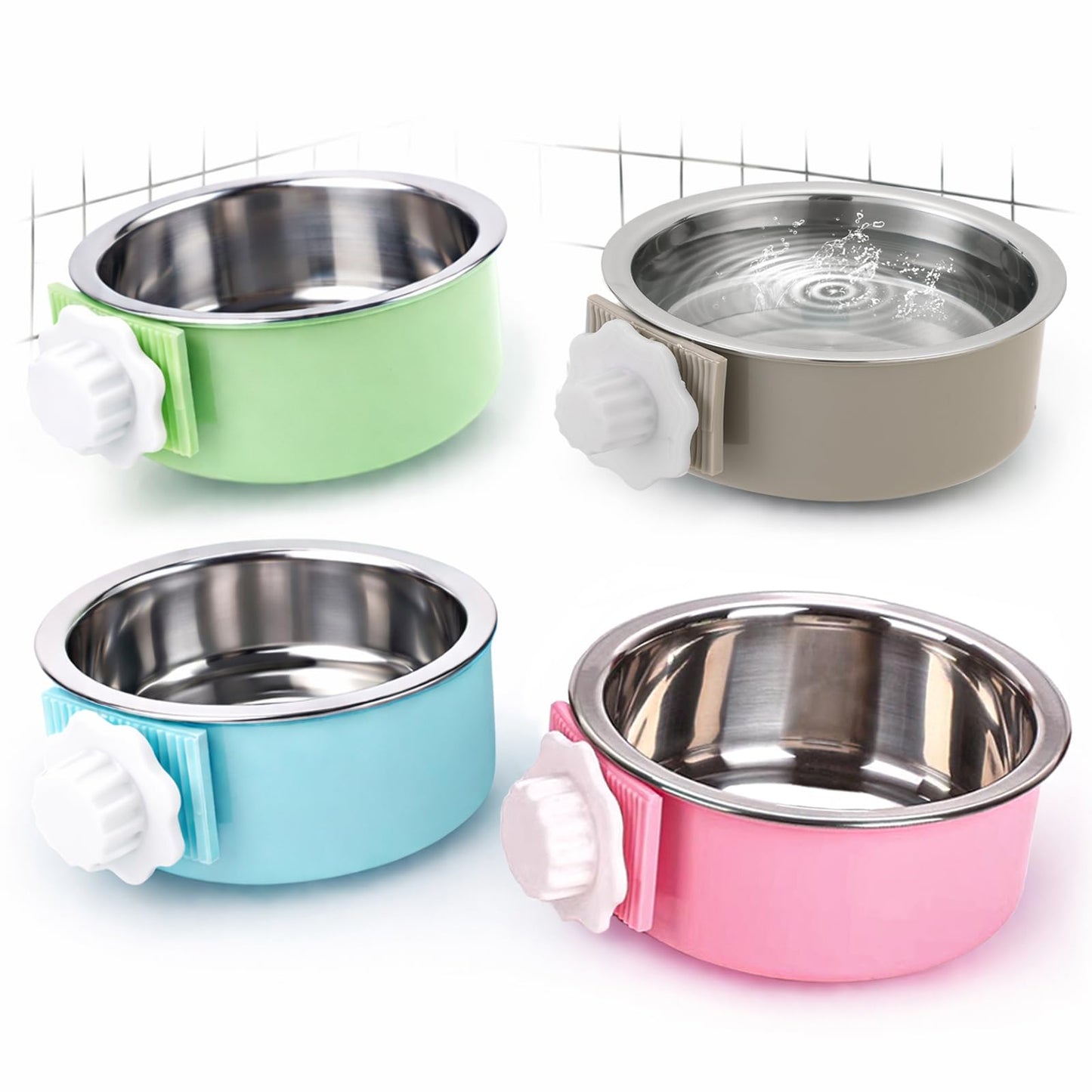 Mechpia 4 Pieces Crate Dog Bowl, Removable Stainless Steel Pet Crate