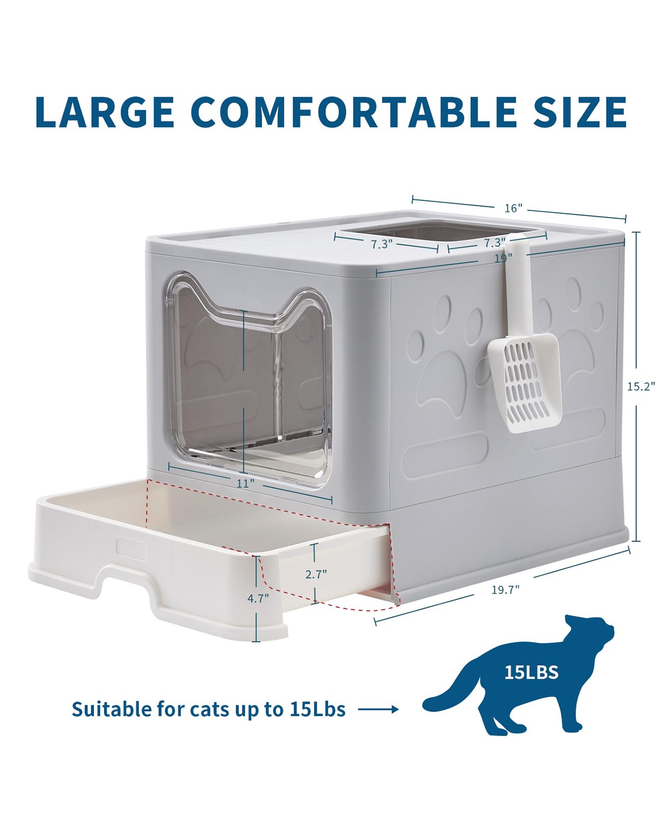 Medario Cat Litter Box with Litter Mat and Scoop, Large Covered Litter