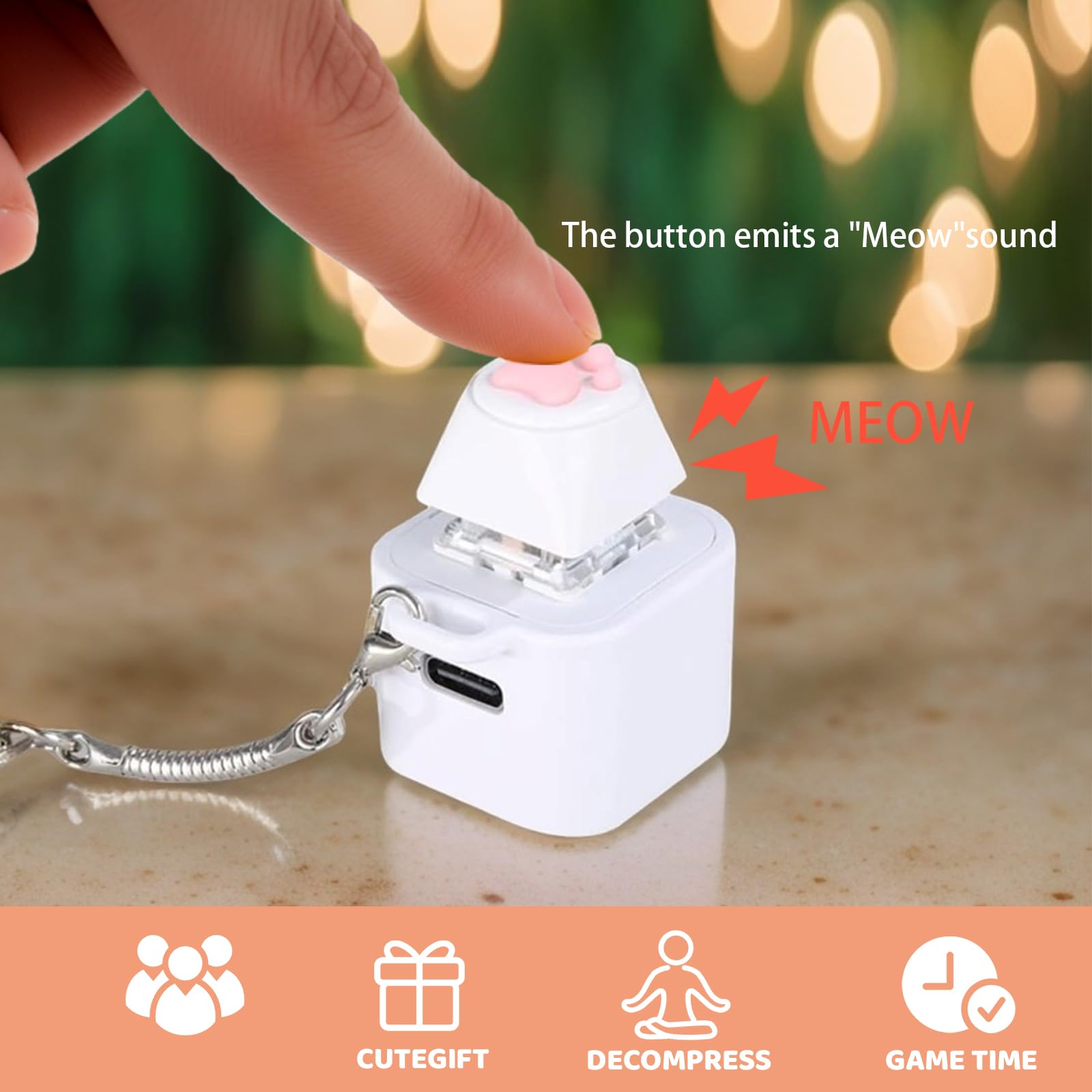 Cat Fidget Toy Can Make Cat Sounds Cat's paw Keychain,USB-C Toy